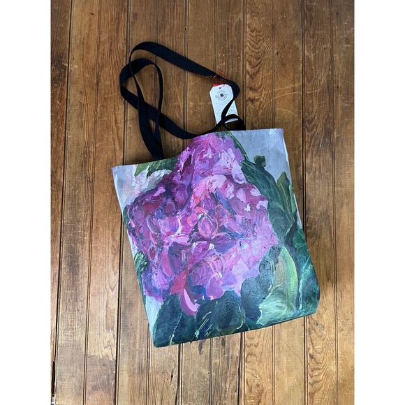 Exclusive tote bag purple pink hydrangea floral from the art of Laura Cafiso - Picture 3 of 3